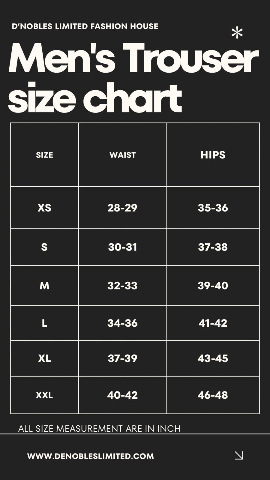 Men's Trouser Size Chart